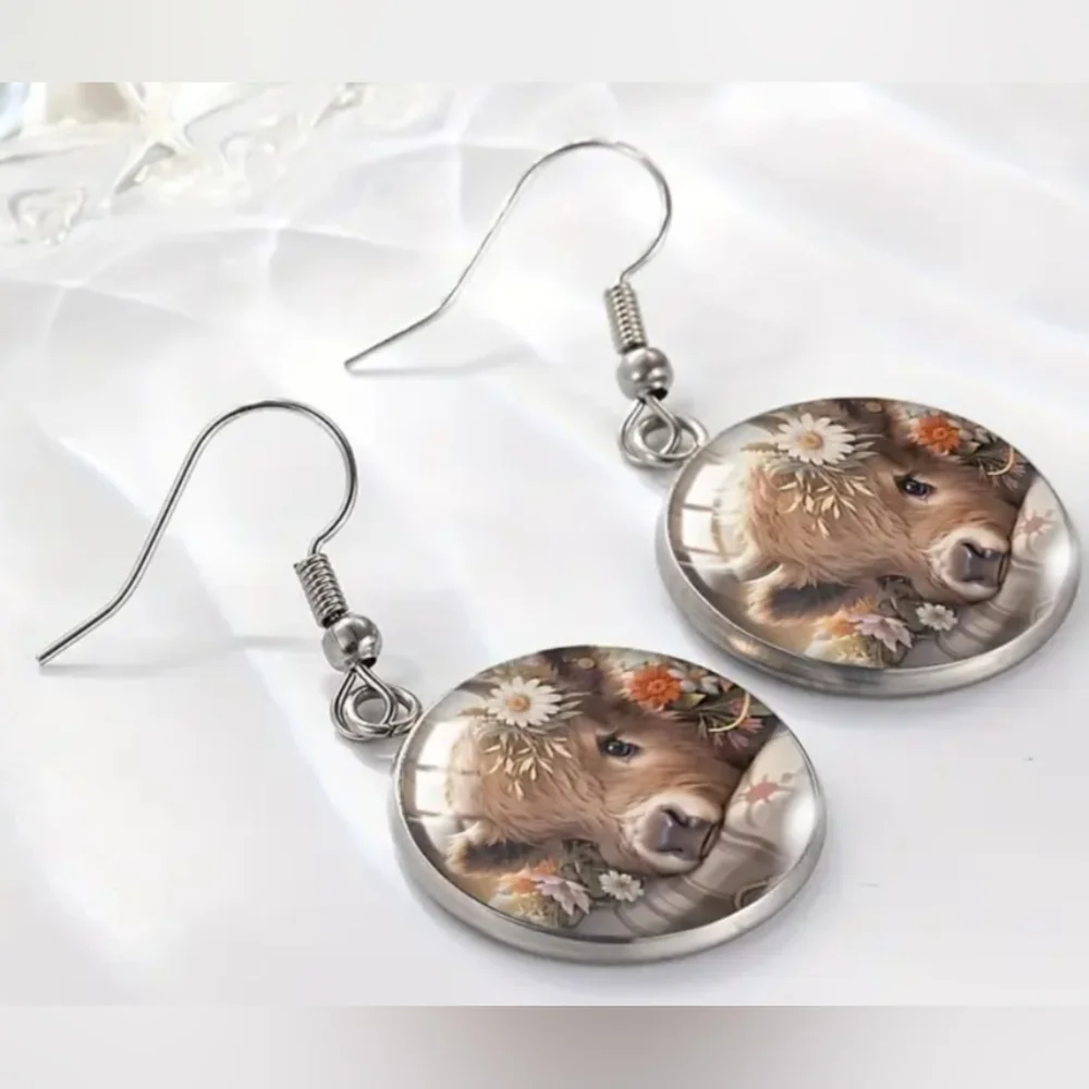 New Animal‎ Print Gift Cute Cow Preppy Farmhouse Earrings Floral Easter (#089)